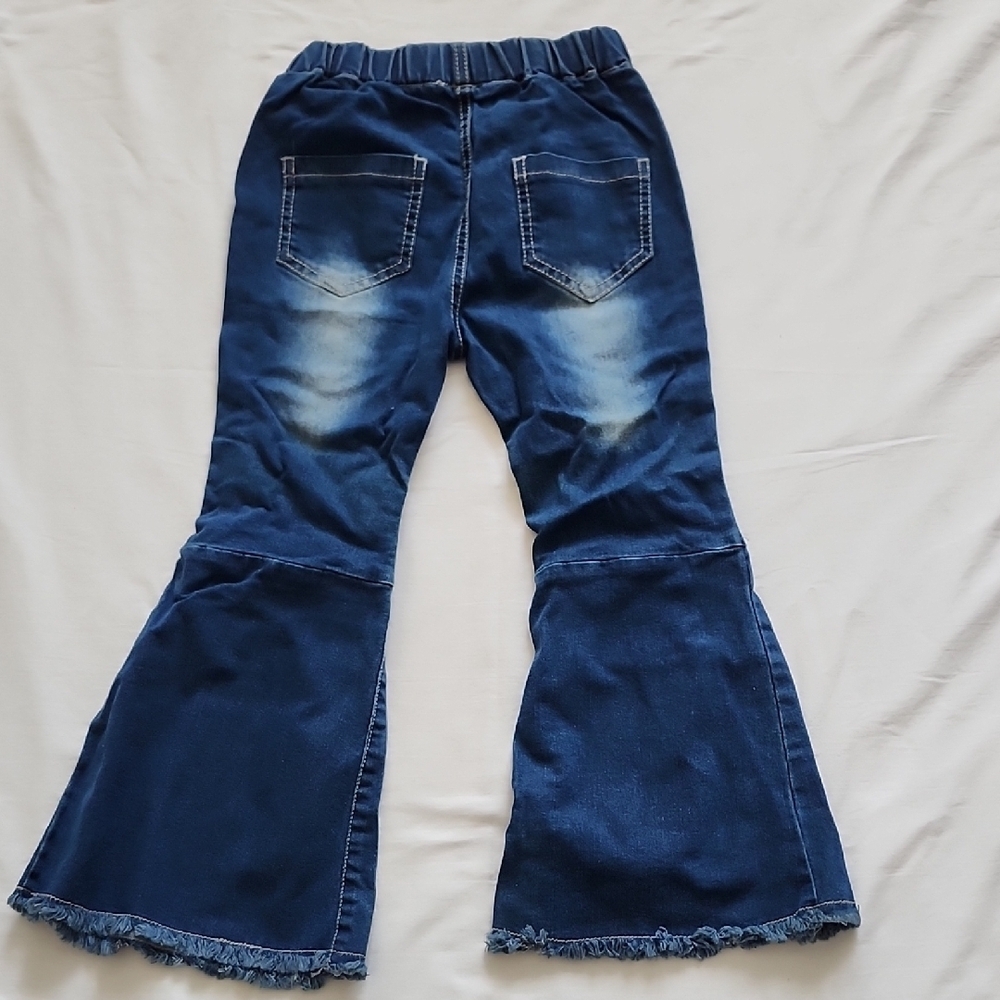 Shein Girls Blue Flare Bell Bottom Jeans Denim Bow Details 6Y - Picture 5 of 8